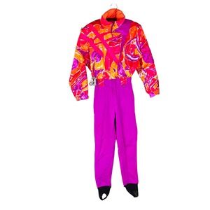 Vintage Sport Obermeyer Sprint Ski Suit Womens 8 Neon Pink Orange Abstract Retro